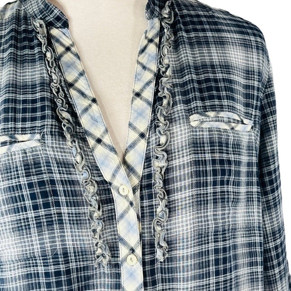 ZARA Woman plaid button down shirt vneck 2 front pockets 3/4 length sleeves SZ S - Picture 3 of 12